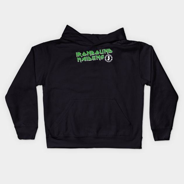 Ironbound Maidens - White Logo Kids Hoodie by gardenstaterollerderby